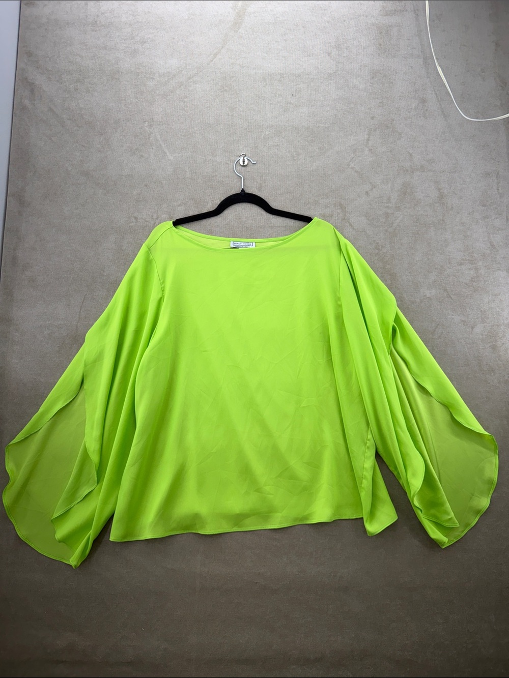 Tracy Moore Neon Lime Green Draped Sleeve Blouse